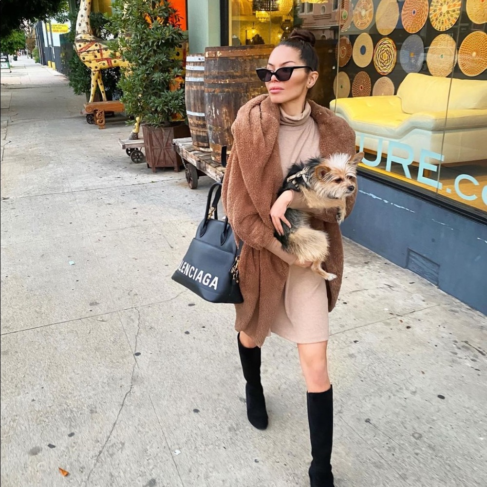 Fall turtle neck sweater dress - beige & black